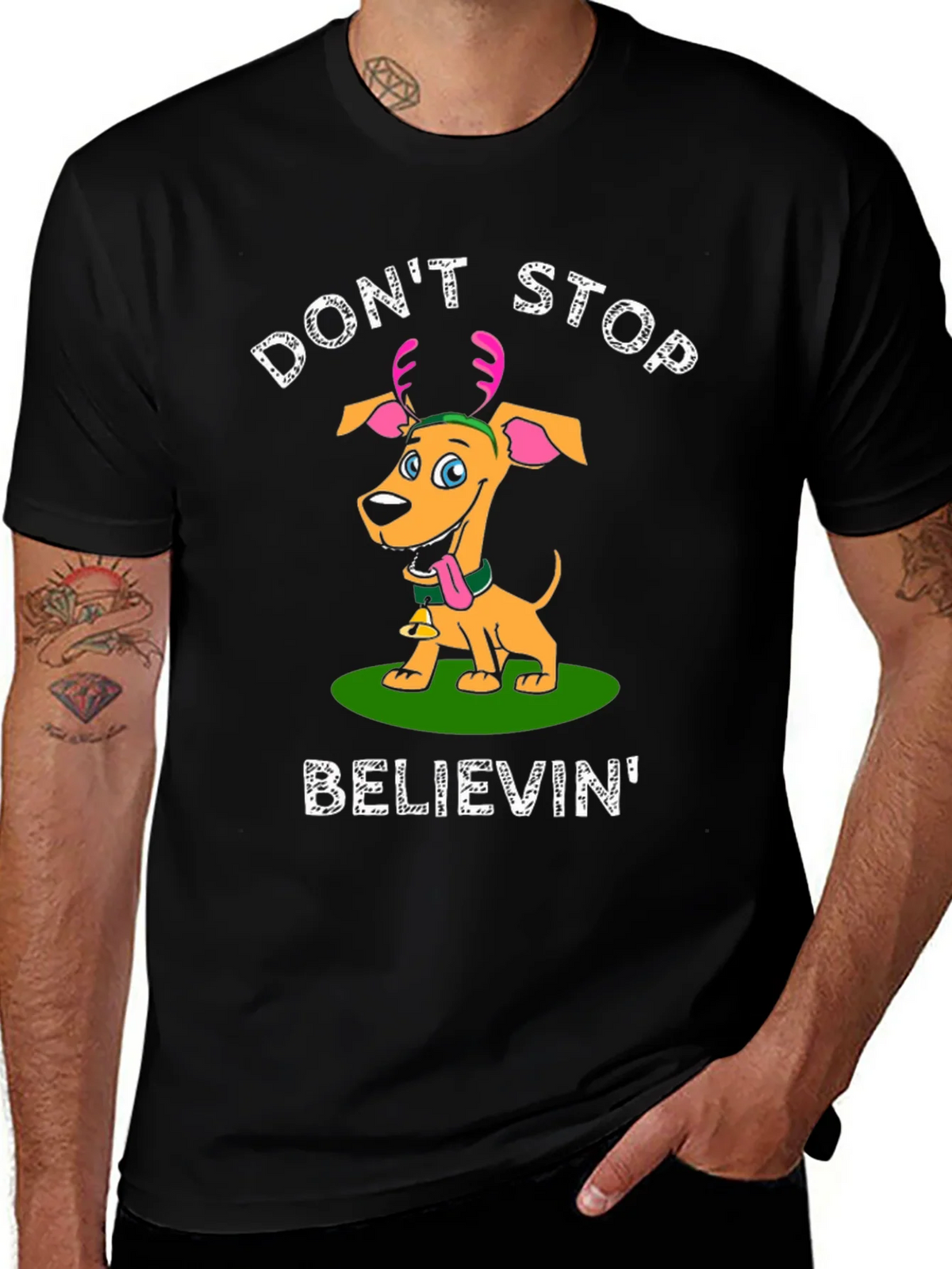 Dont Stop Believin Dog Christmas T-Shirt product image 1