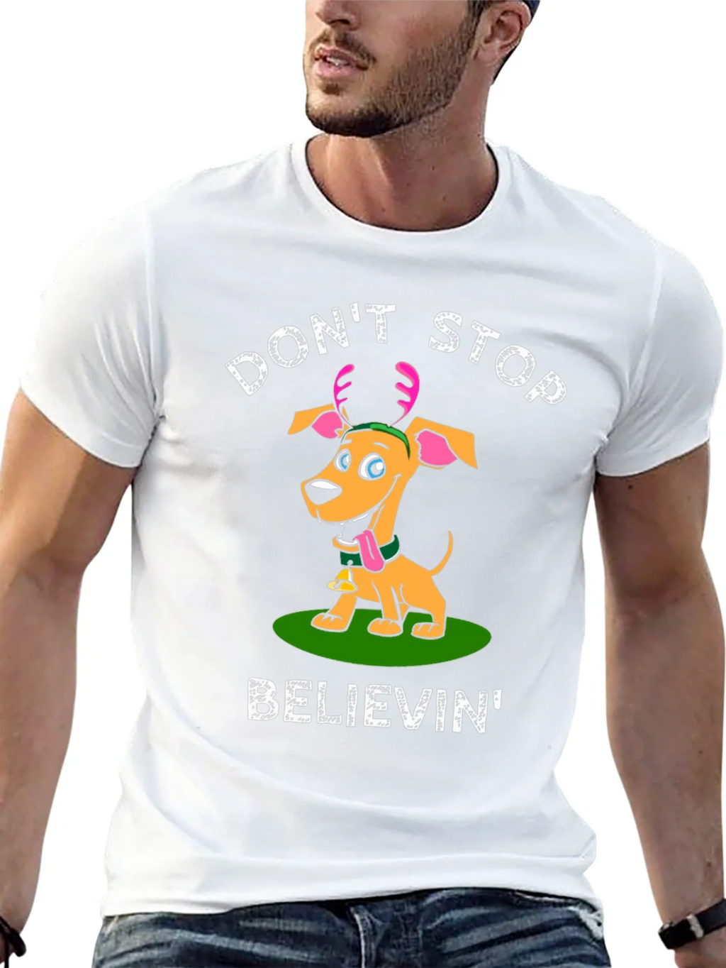 Dont Stop Believin Dog Christmas T-Shirt product image 5