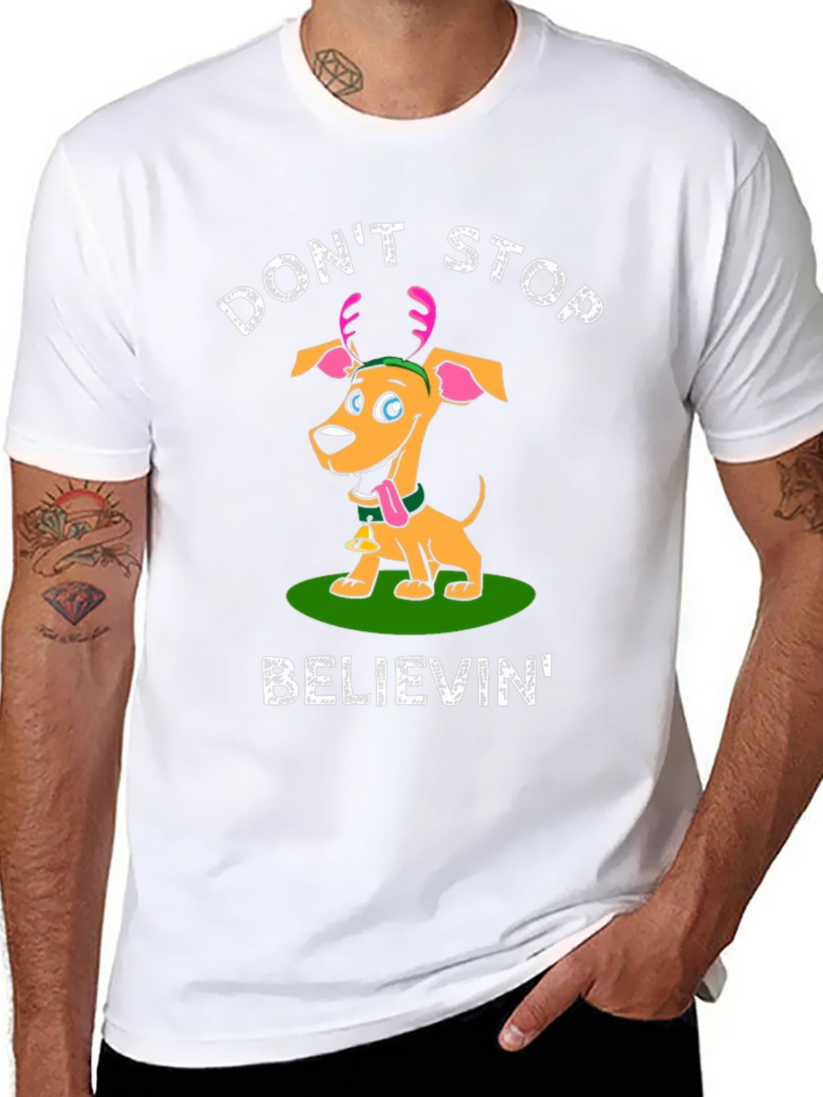 Dont Stop Believin Dog Christmas T-Shirt product image 3