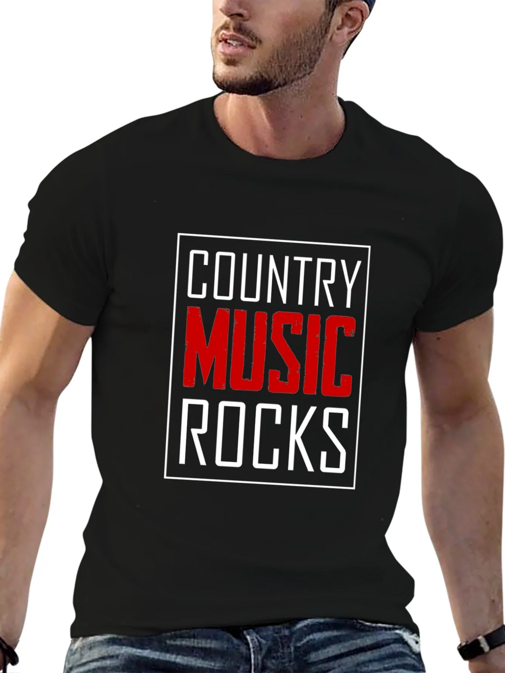 Country Music Rocks T-Shirt Black Cotton Tee product image 3
