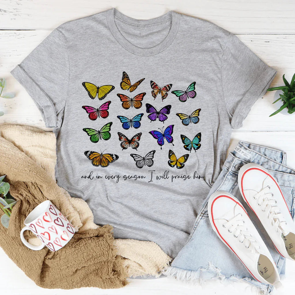 And In Every Season I Will Praise Him Butterflies Tee product image 2