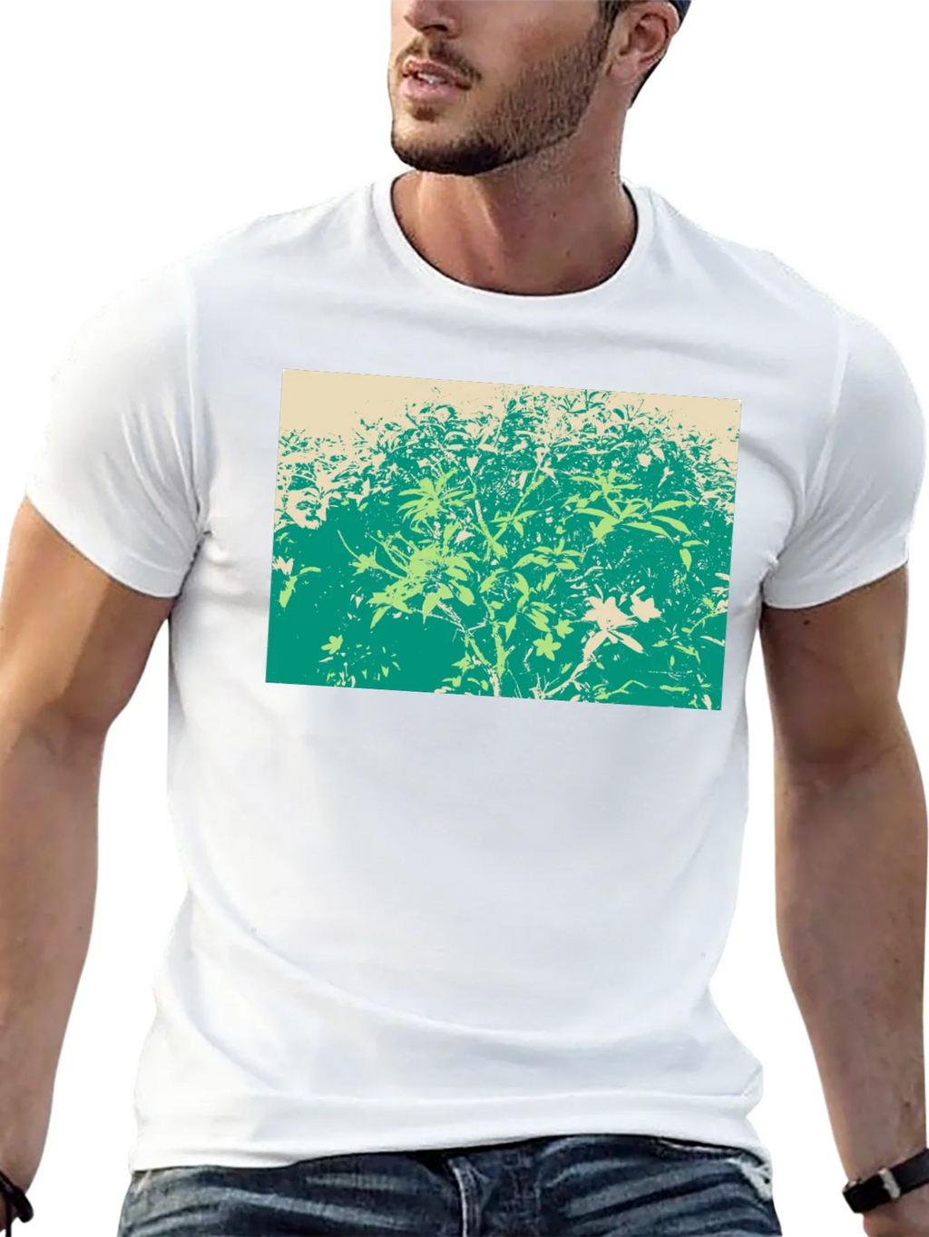 Green Botanical Print Black T-Shirt product image 4