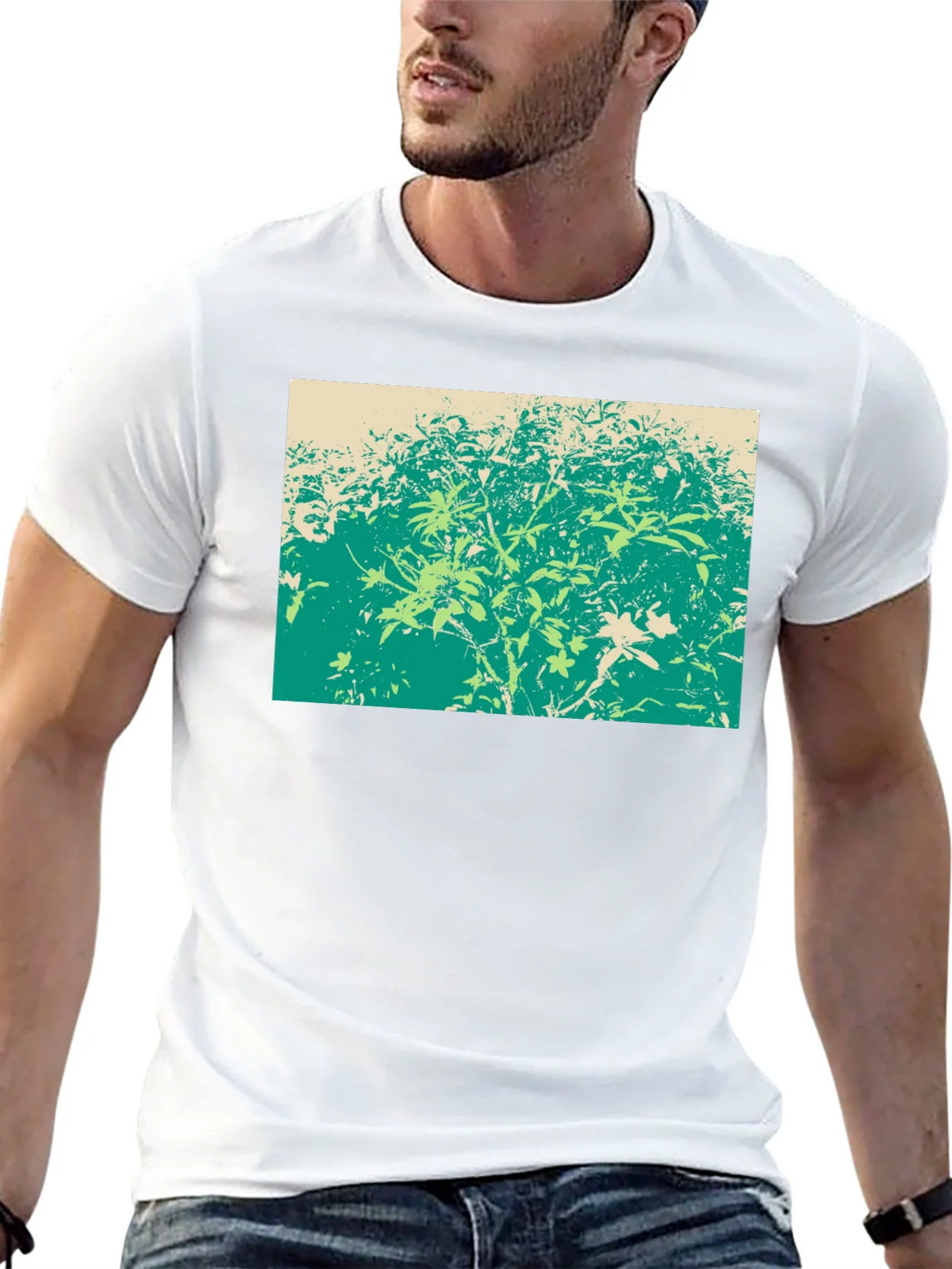 Green Botanical Print Black T-Shirt product image 4