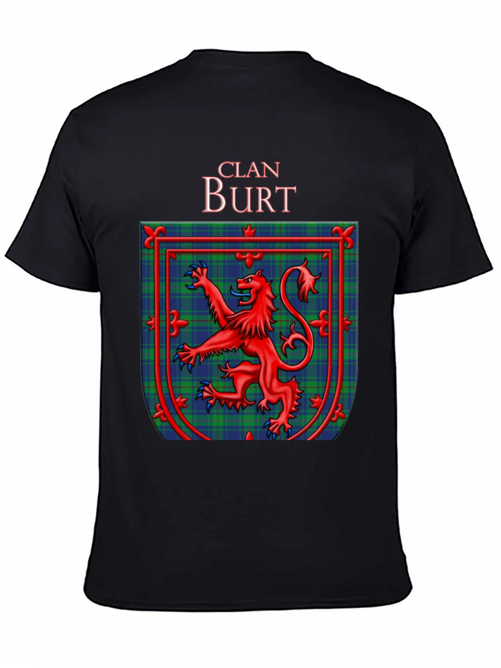 Clan Burt Scottish Tartan Crest Black T-Shirt product image 2