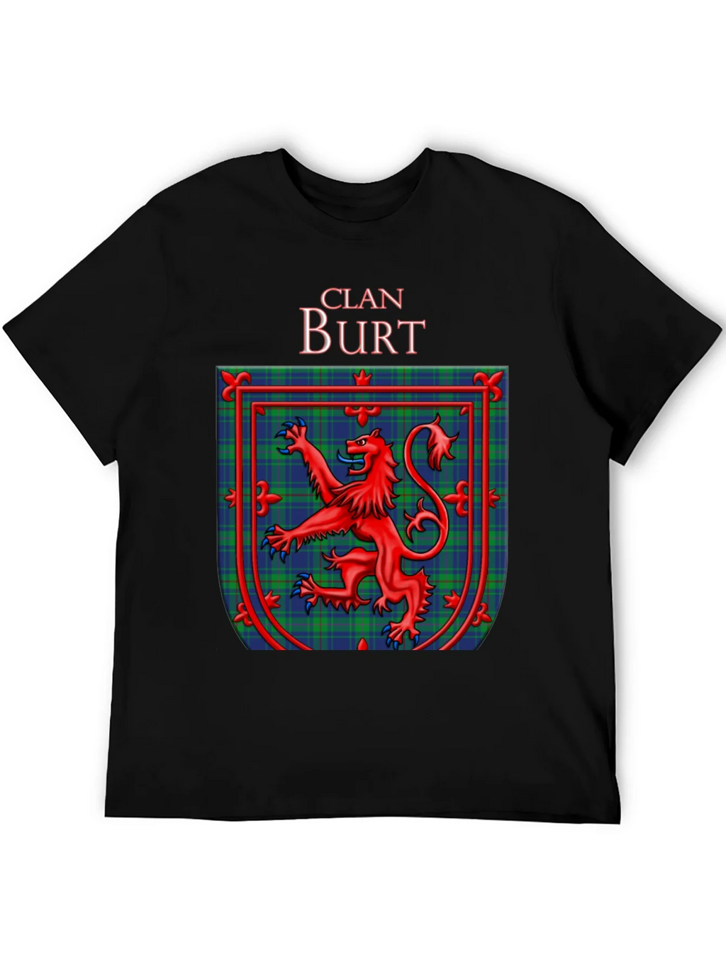 Clan Burt Scottish Tartan Crest Black T-Shirt product image 3
