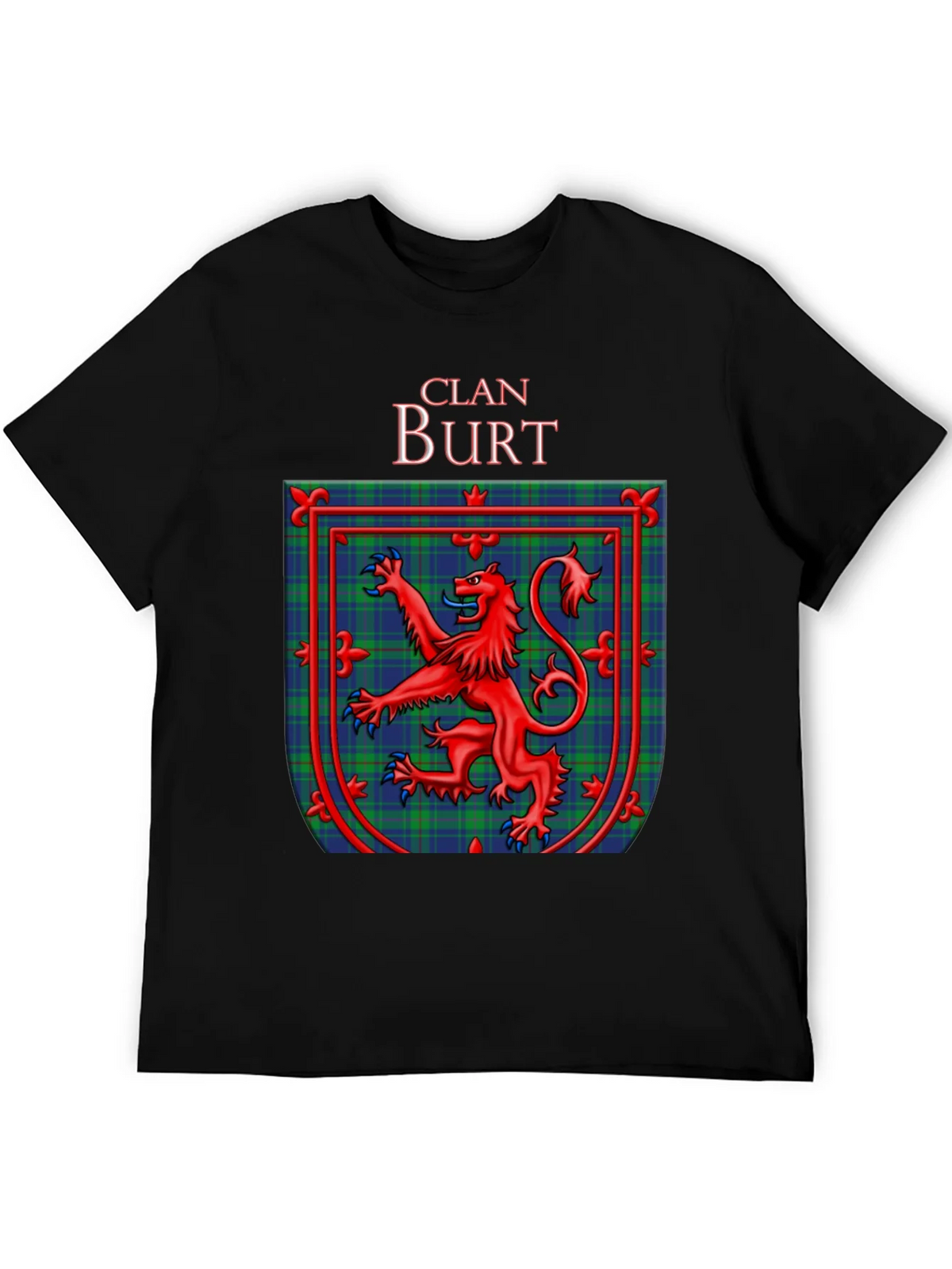 Clan Burt Scottish Tartan Crest Black T-Shirt product image 3