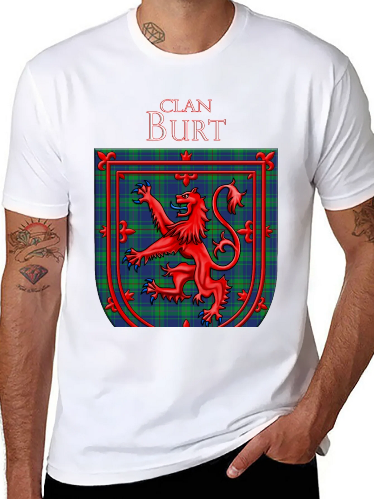 Clan Burt Scottish Tartan Crest Black T-Shirt product image 5