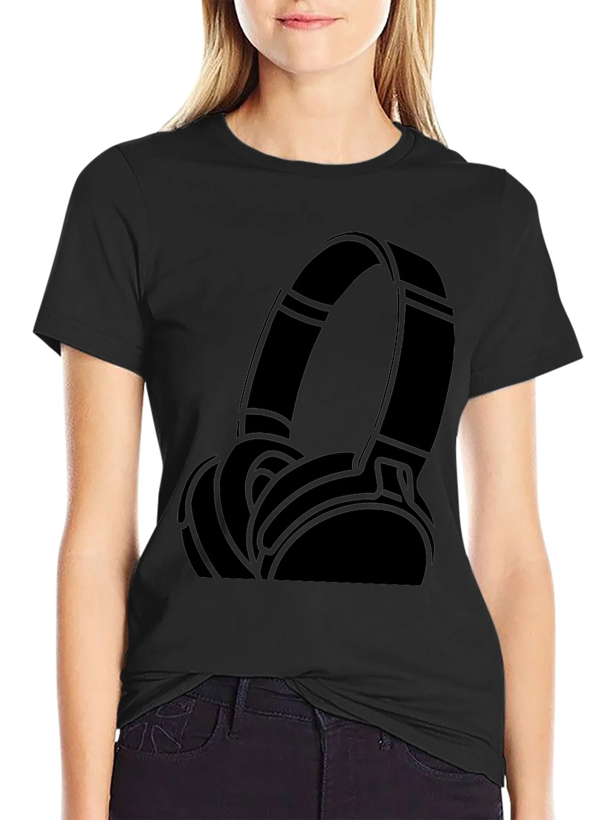 Cool Headphones Graphic Black T-Shirt product image 2