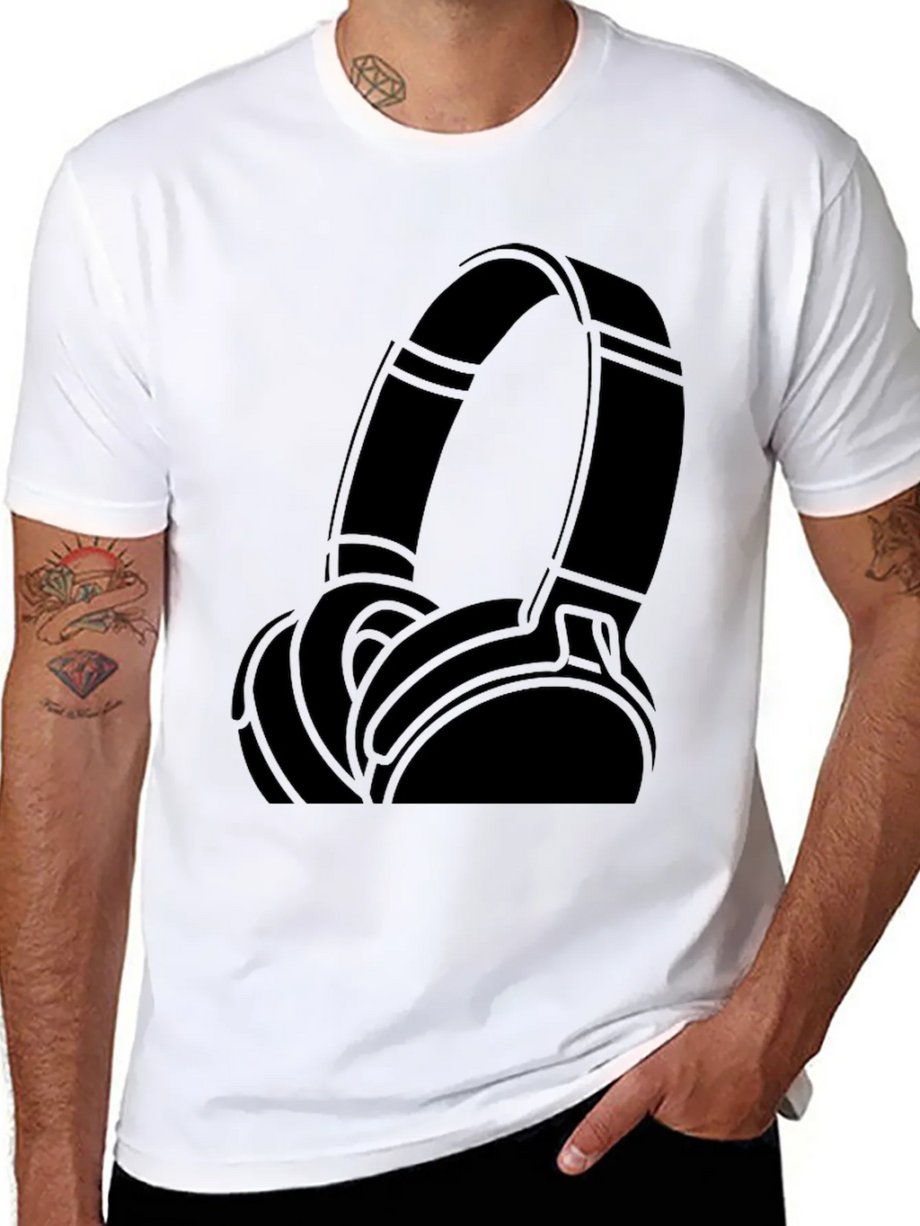 Cool Headphones Graphic Black T-Shirt product image 7