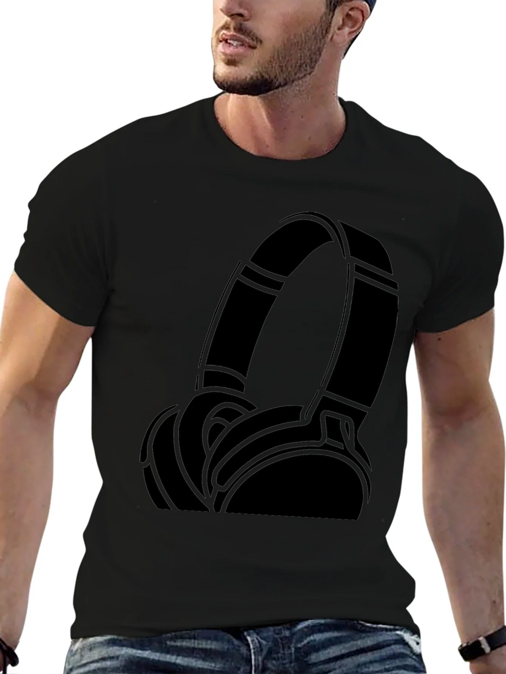 Cool Headphones Graphic Black T-Shirt product image 6