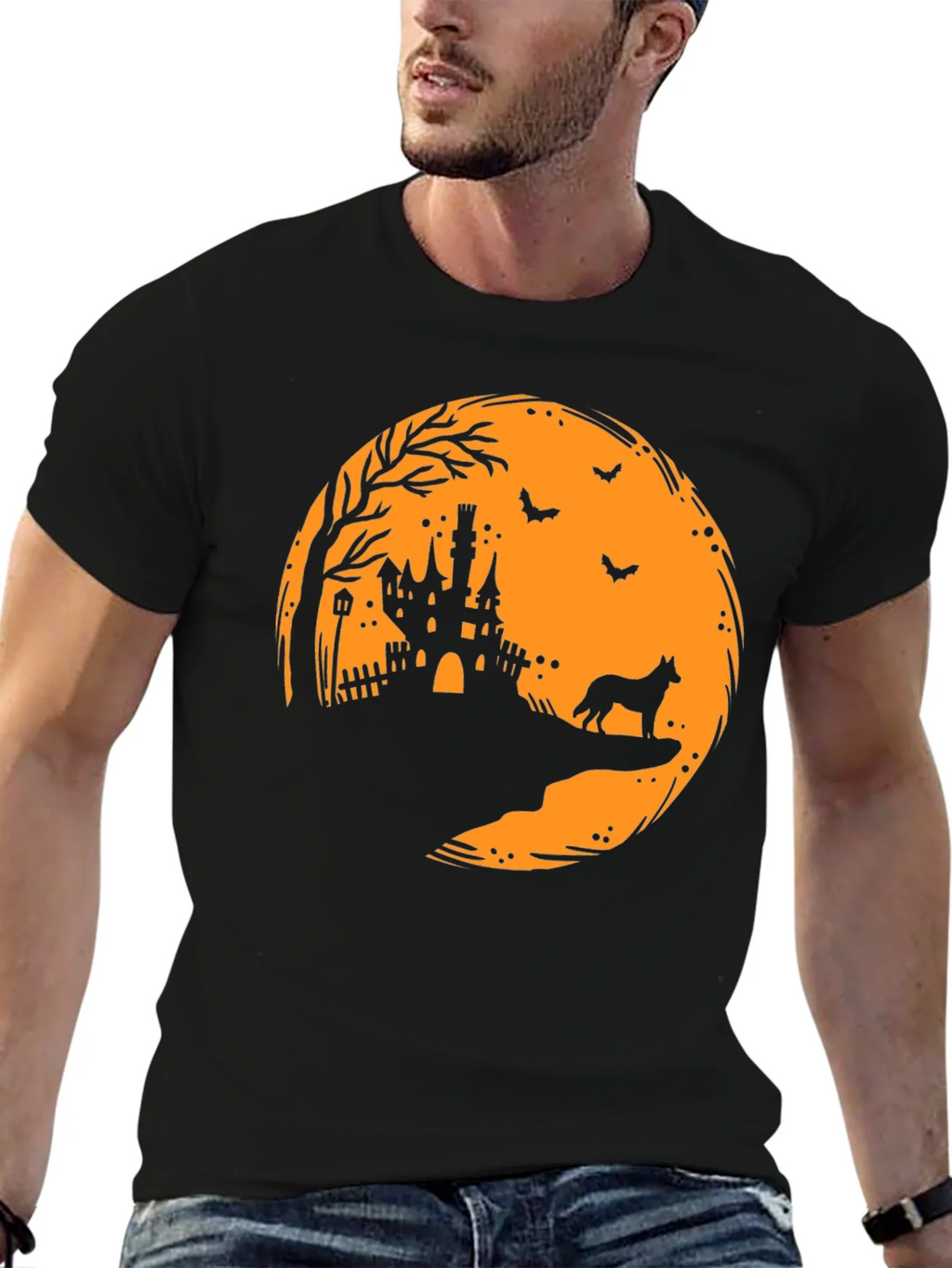 Halloween Moon Castle Dog Silhouette T-Shirt product image 1