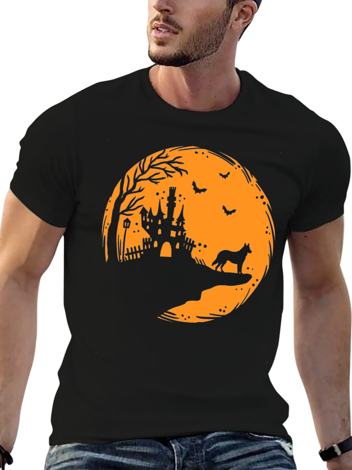 Halloween Moon Castle Dog Silhouette T-Shirt product image 1