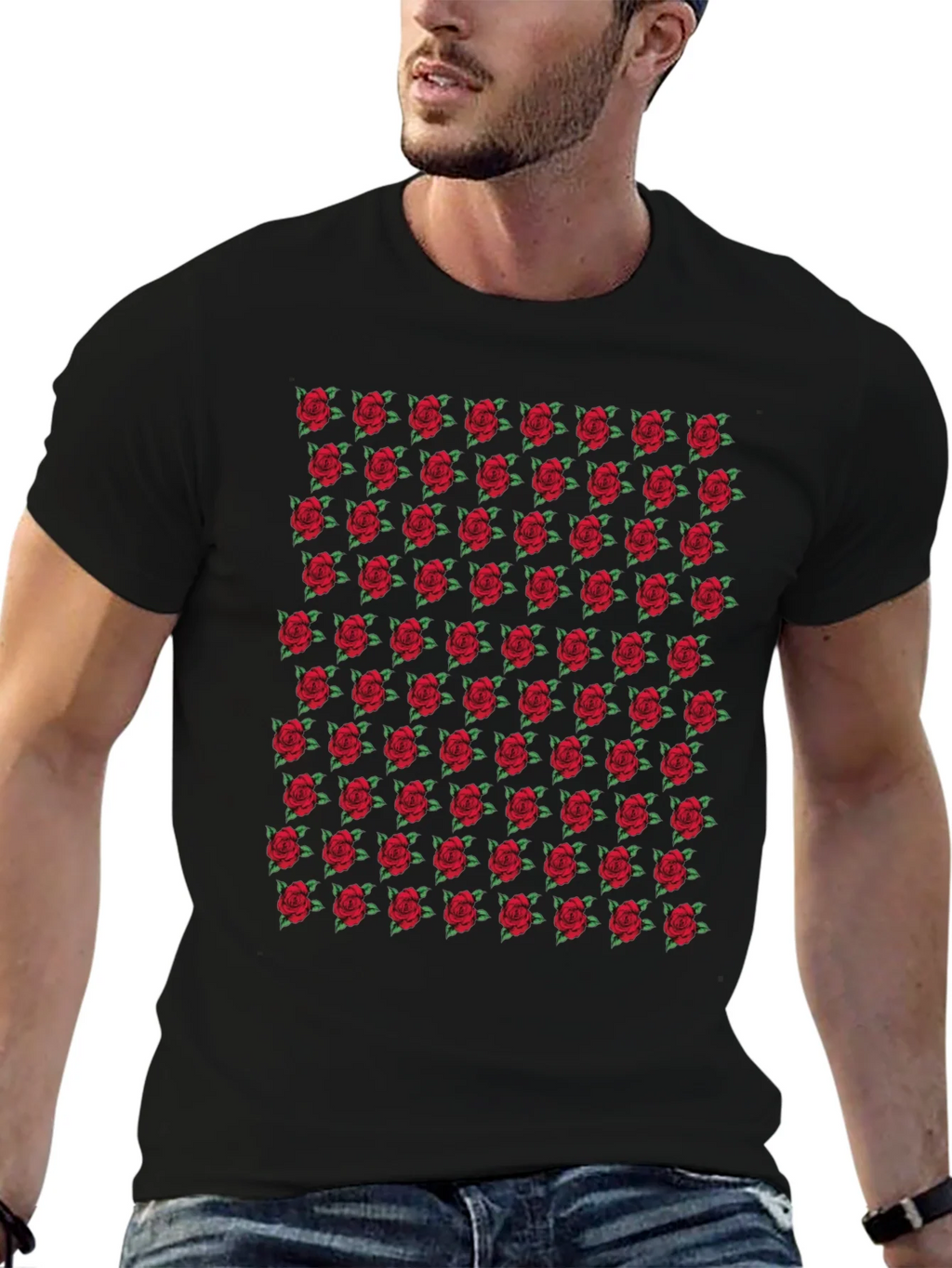 Rose Pattern Black T-Shirt product image 1