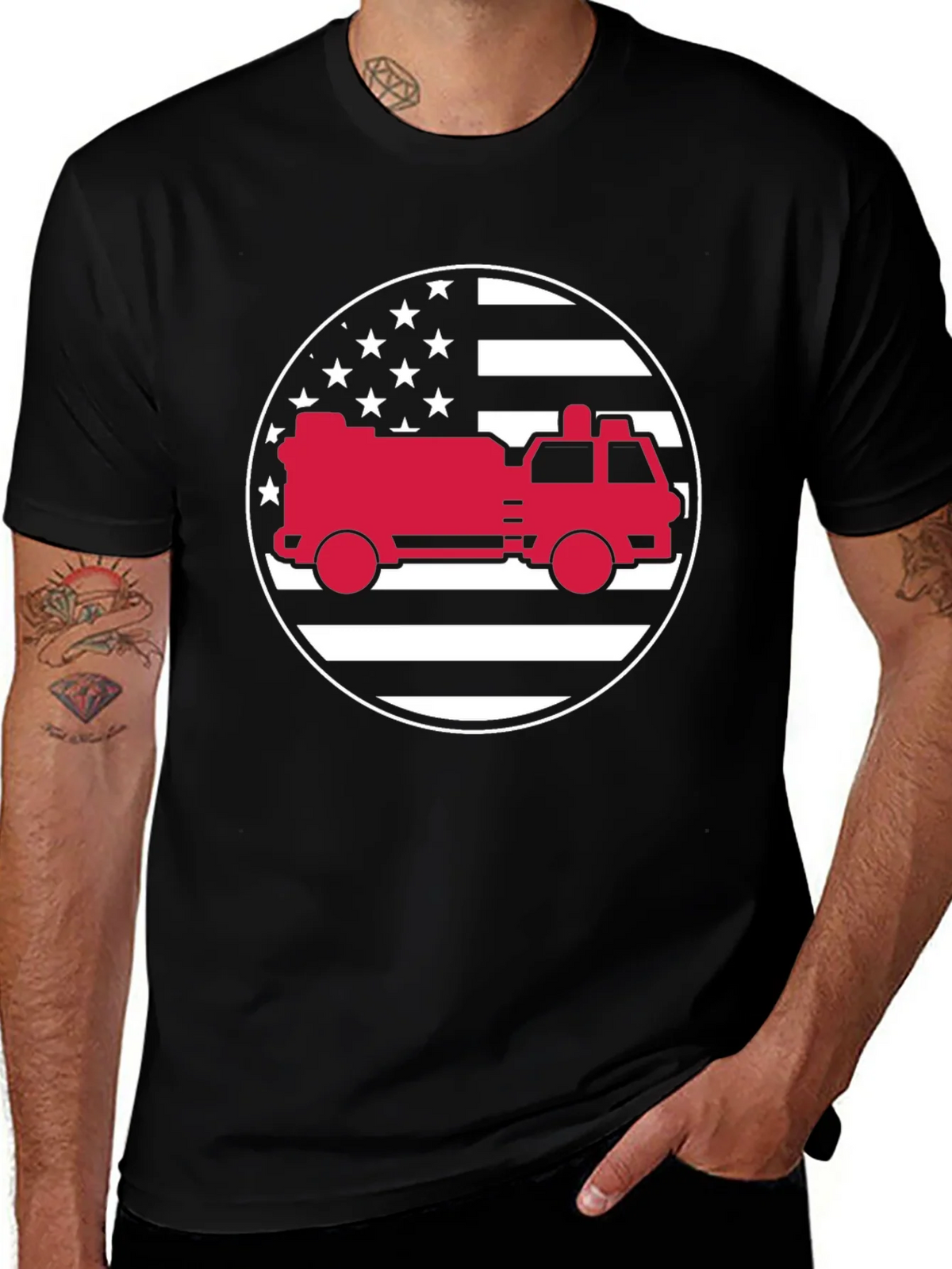 Fire Truck American Flag Graphic Tee product image 1