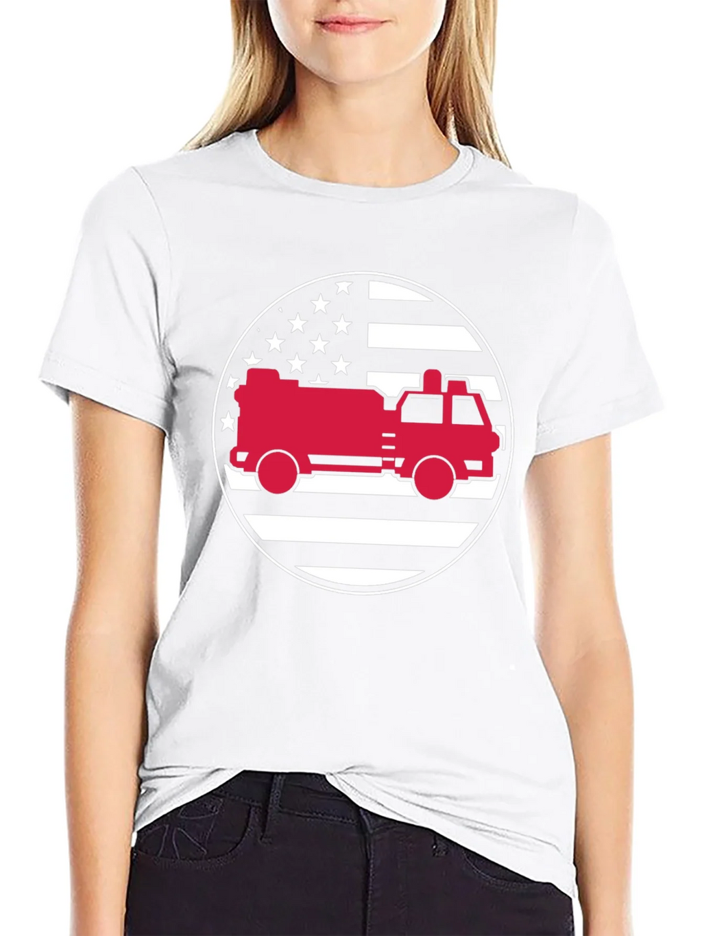 Fire Truck American Flag Graphic Tee product image 7