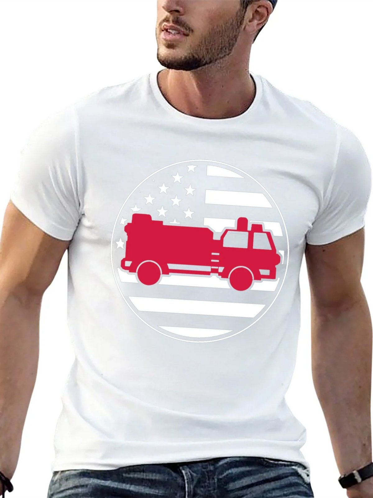 Fire Truck American Flag Graphic Tee product image 11