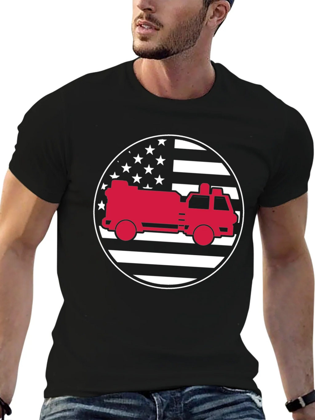 Fire Truck American Flag Graphic Tee product image 5