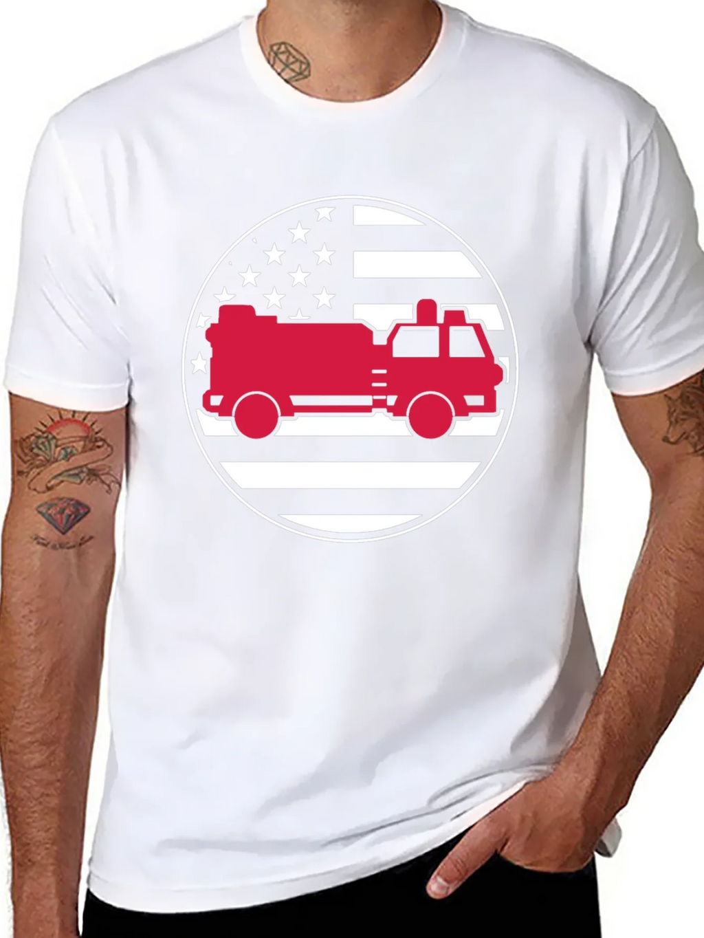 Fire Truck American Flag Graphic Tee product image 6