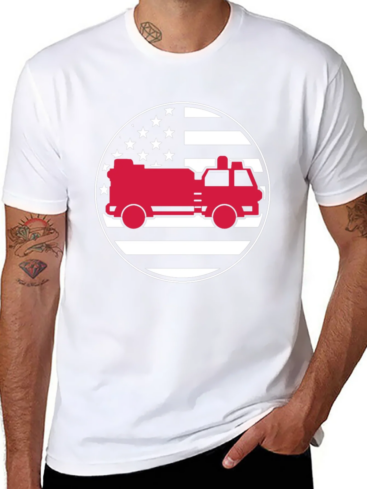 Fire Truck American Flag Graphic Tee product image 6