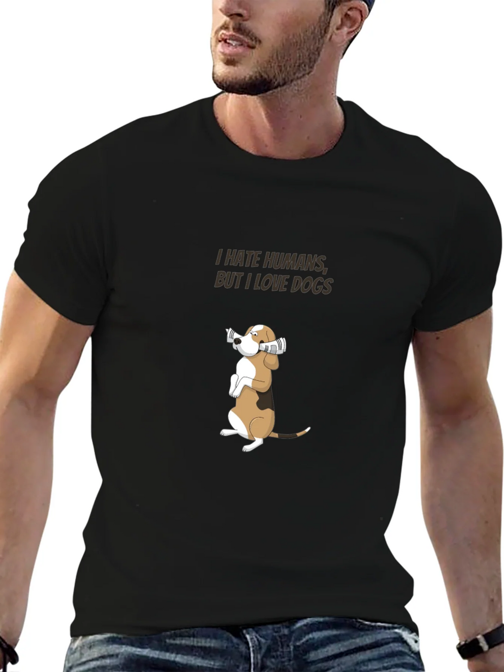 I Hate Humans But I Love Dogs Black T-Shirt product image 3