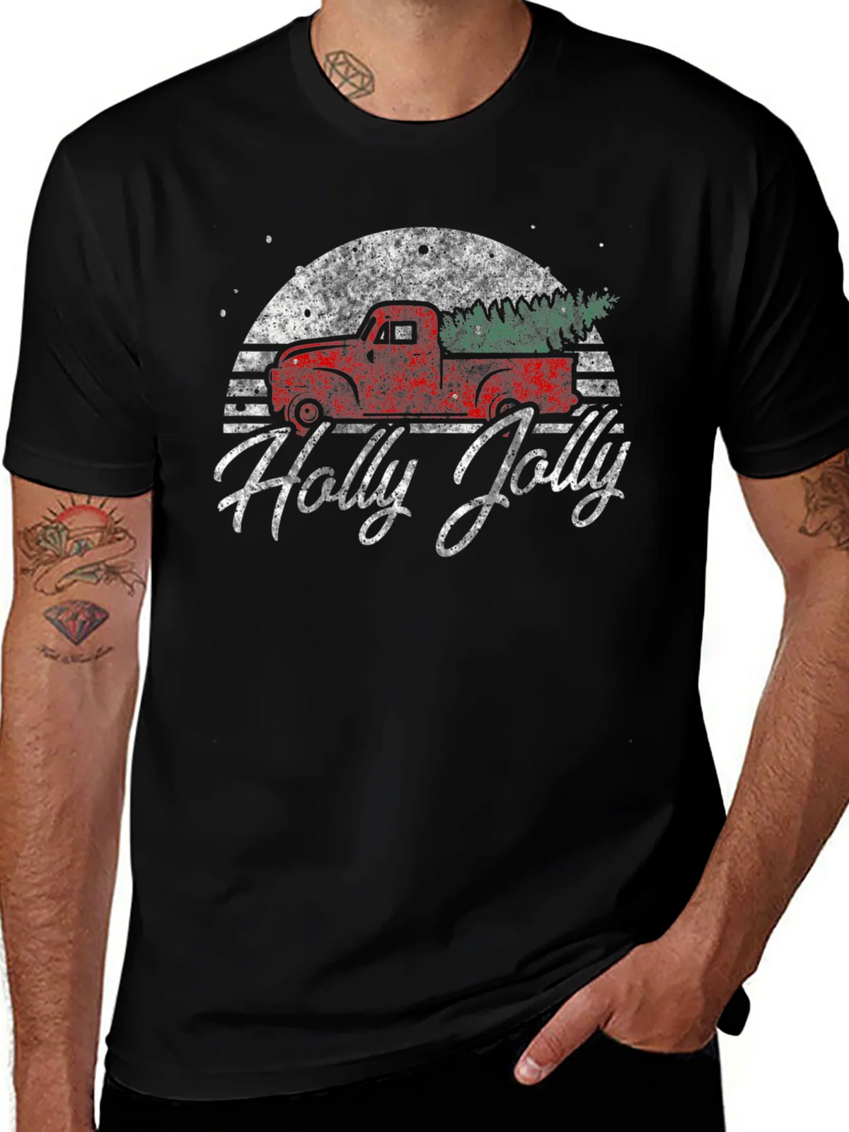 Holly Jolly Retro Truck Graphic T-Shirt product image 1