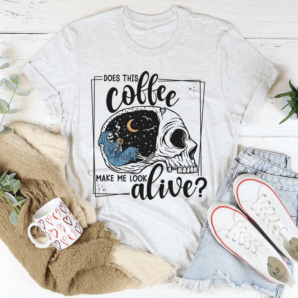 Does This Coffee Makes Me Look Alive Cozy Skull Tee product image 1