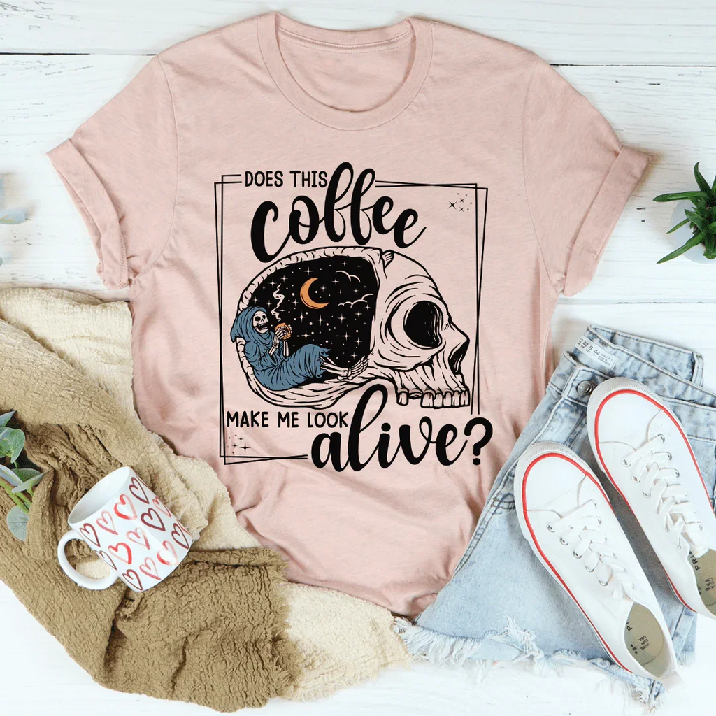 Does This Coffee Makes Me Look Alive Cozy Skull Tee product image 4