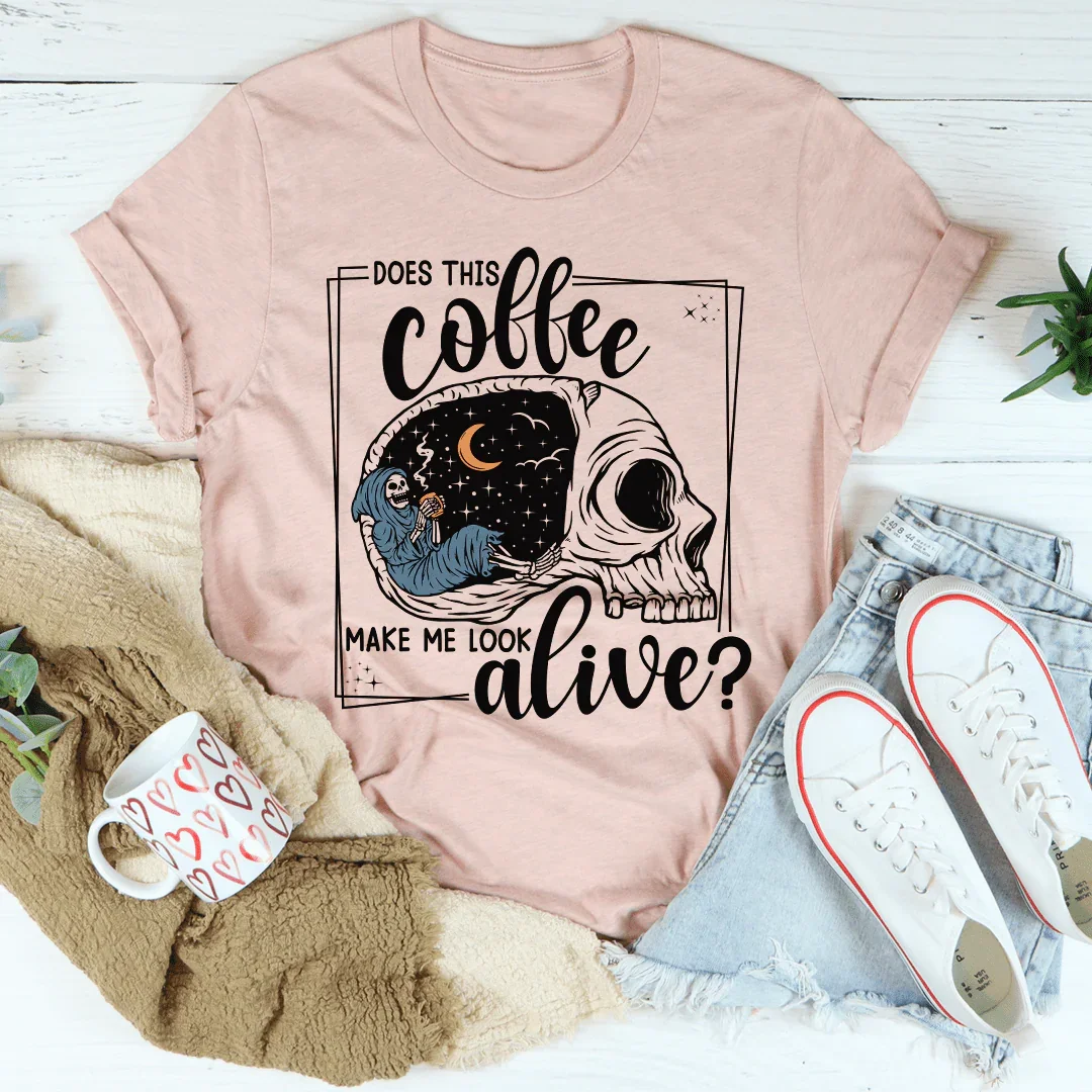 Does This Coffee Makes Me Look Alive Cozy Skull Tee product image 4