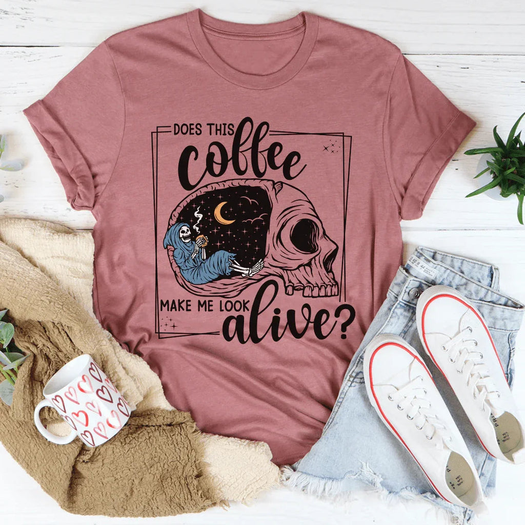 Does This Coffee Makes Me Look Alive Cozy Skull Tee product image 3