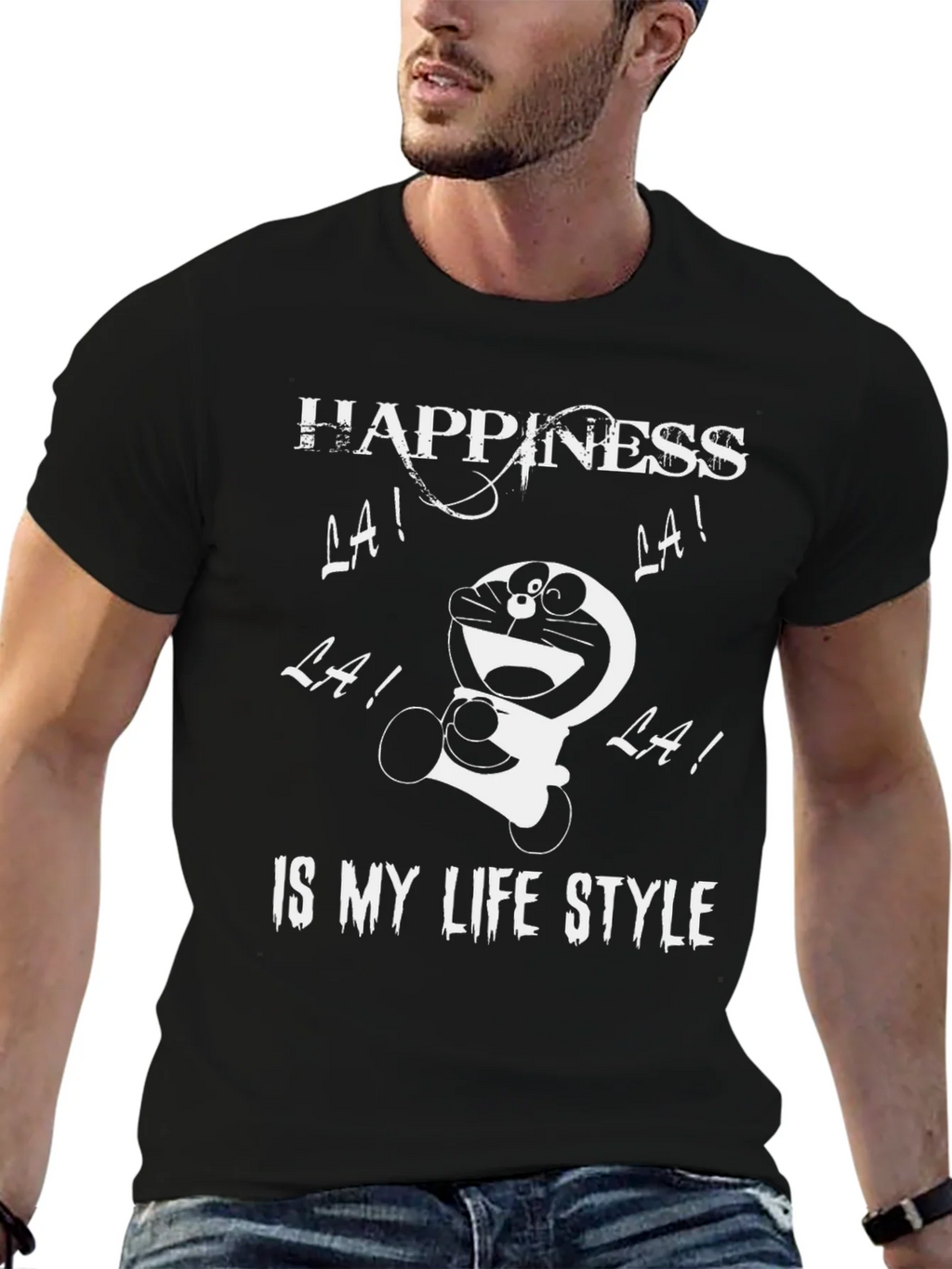 Happiness Doraemon Black Graphic Tee product image 6