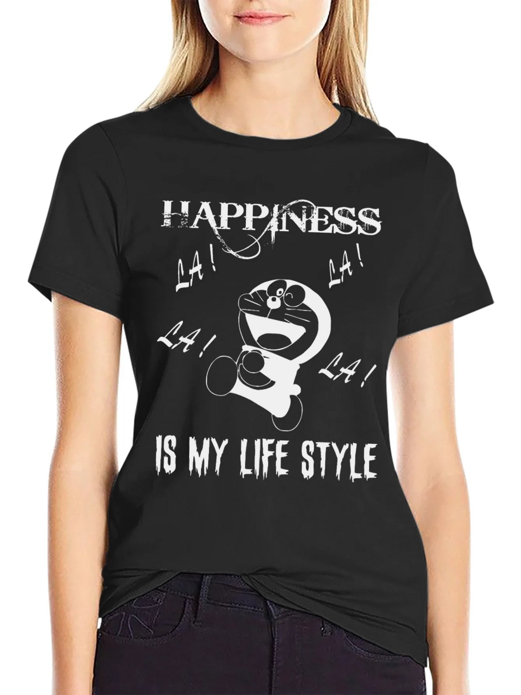 Happiness Doraemon Black Graphic Tee product image 2