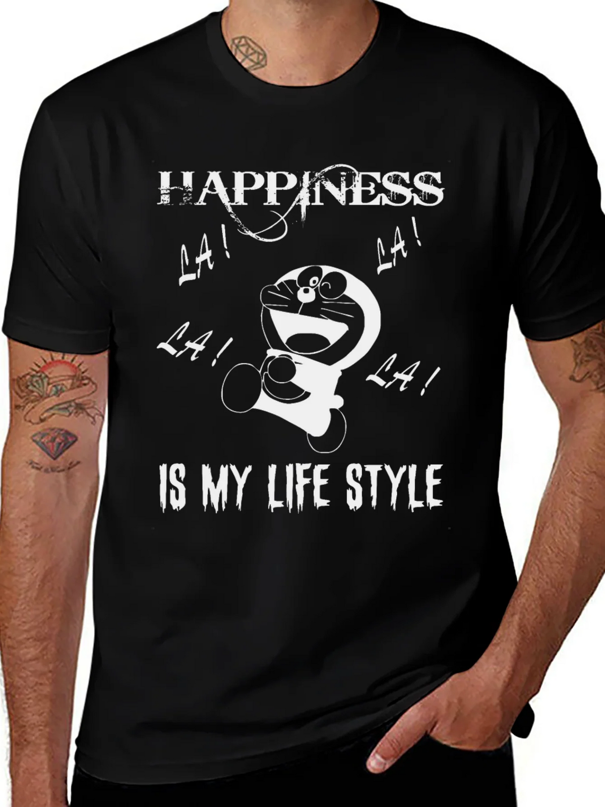 Happiness Doraemon Black Graphic Tee product image 1