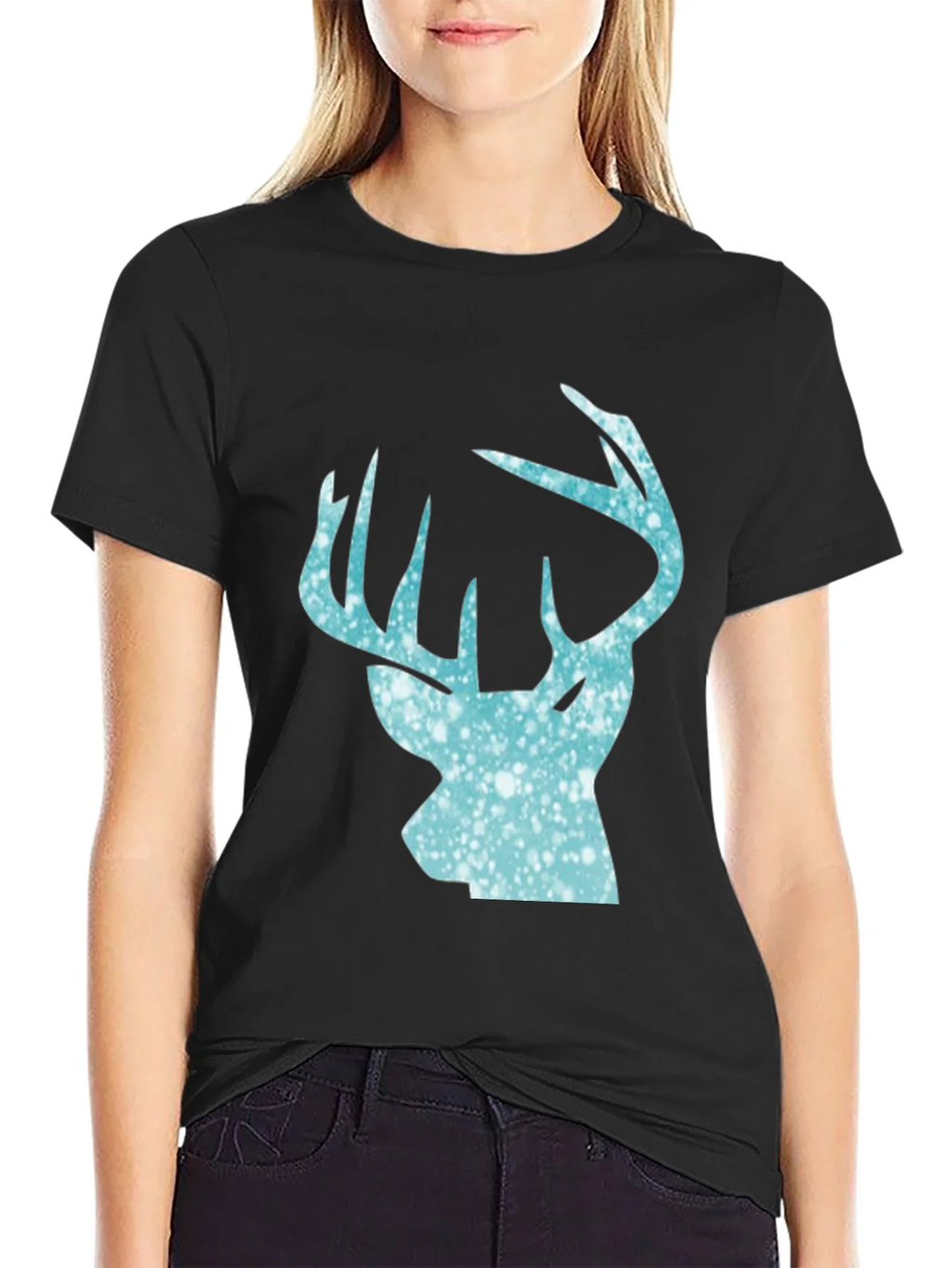 Mens Black T-Shirt with Deer Head Print product image 2