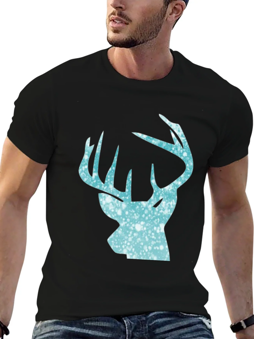 Mens Black T-Shirt with Deer Head Print product image 3