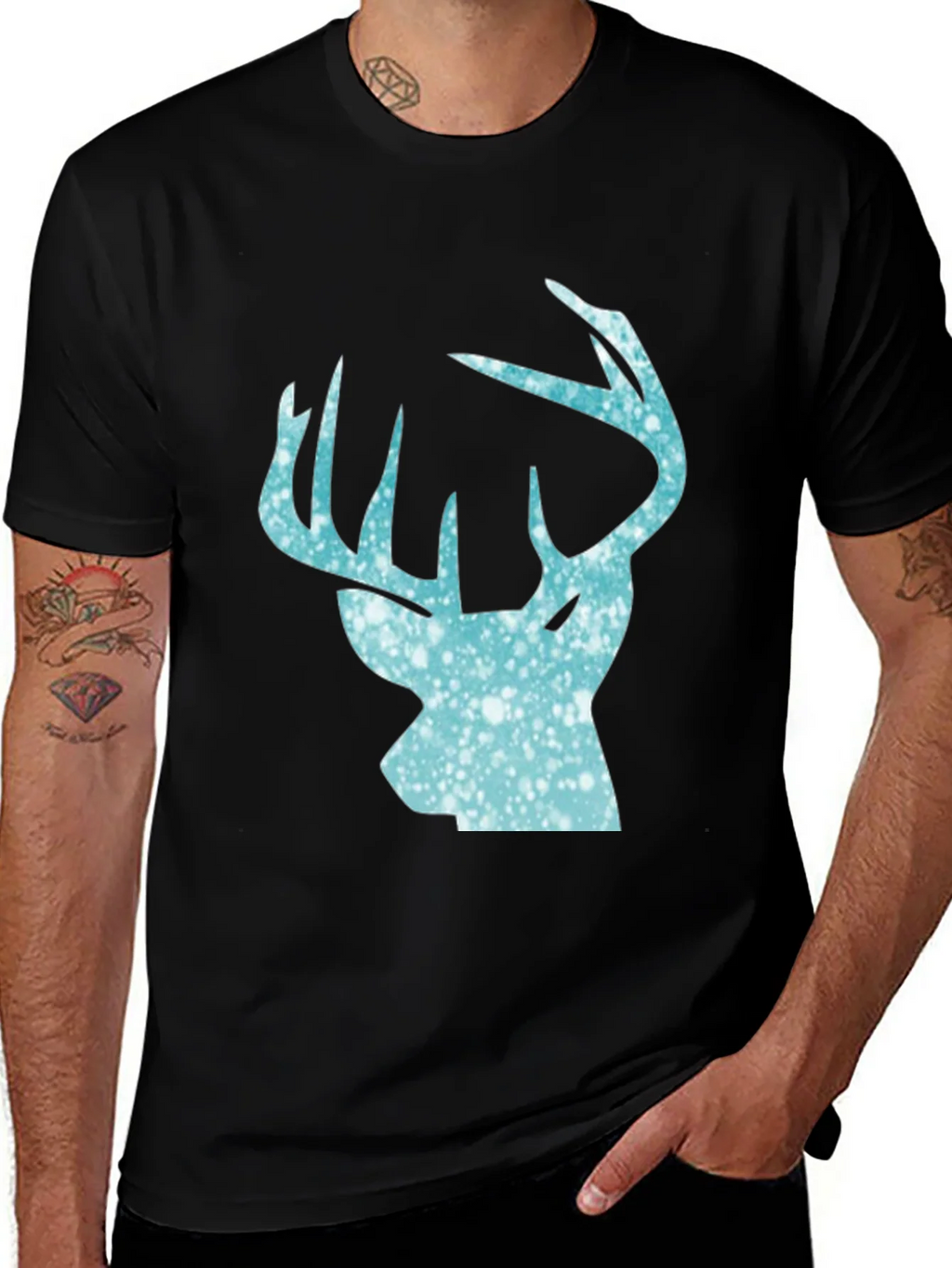 Mens Black T-Shirt with Deer Head Print product image 1