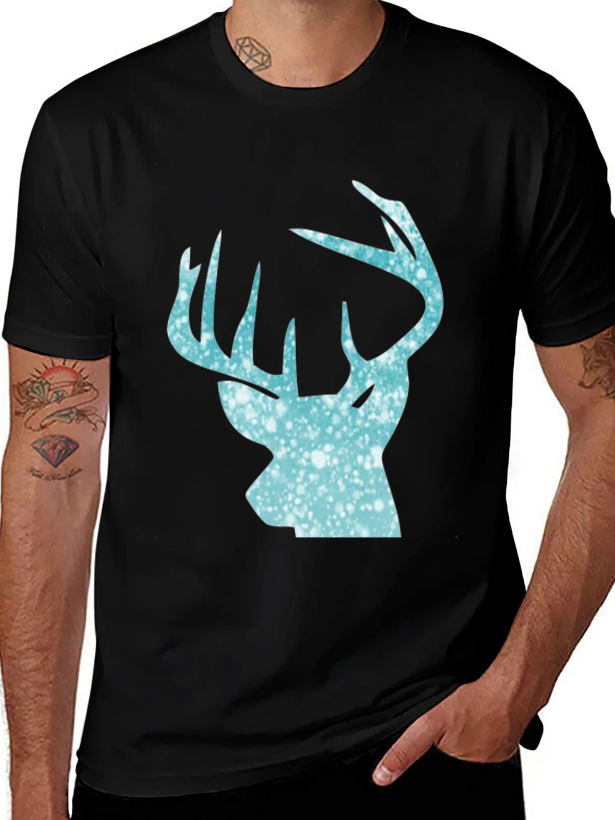 Mens Black T-Shirt with Deer Head Print product image 1
