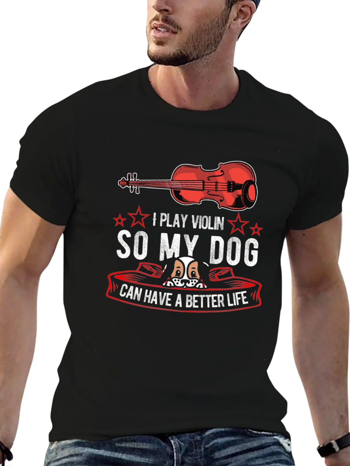 Violin & Dog Lover T-Shirt - Better Life Graphic Tee product image 2