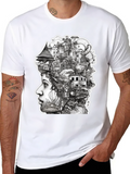 Mindscape Tee: Surreal City in Head Design - Black Cotton product image 1