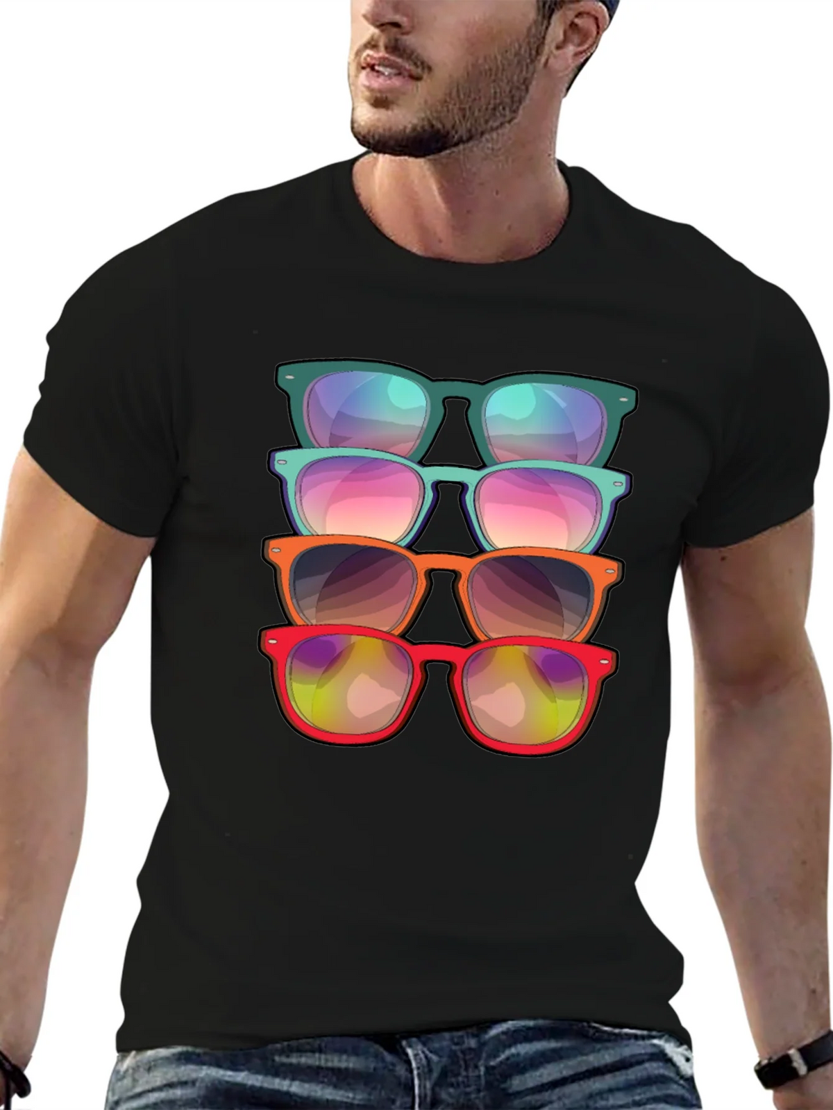 Sunglasses Stack Graphic Tee - Cool Casual Style product image 3