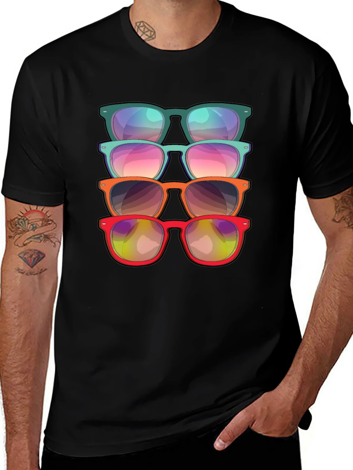 Sunglasses Stack Graphic Tee - Cool Casual Style product image 1