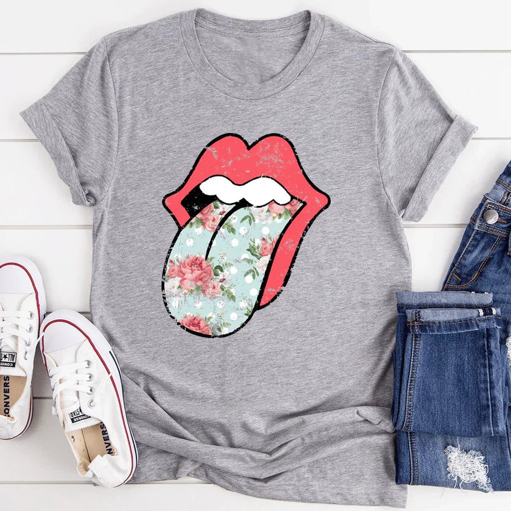 "Hippie Floral Tongue" – Vintage Rocker Graphic Top product image 2