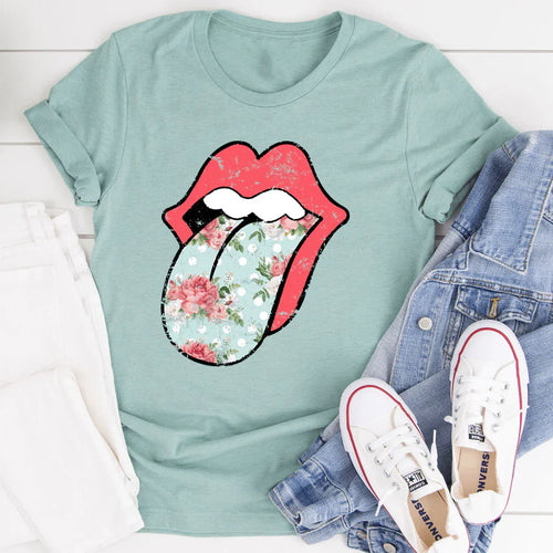 "Hippie Floral Tongue" – Vintage Rocker Graphic Top product image 1