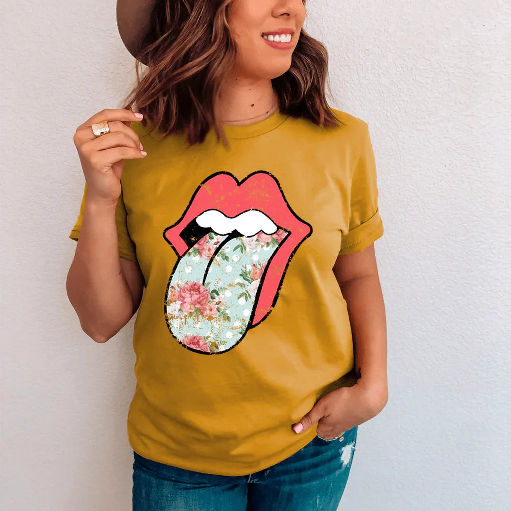 "Hippie Floral Tongue" – Vintage Rocker Graphic Top product image 3