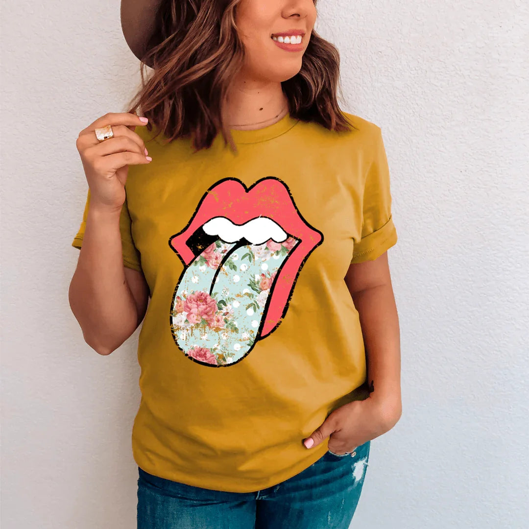 "Hippie Floral Tongue" – Vintage Rocker Graphic Top product image 3
