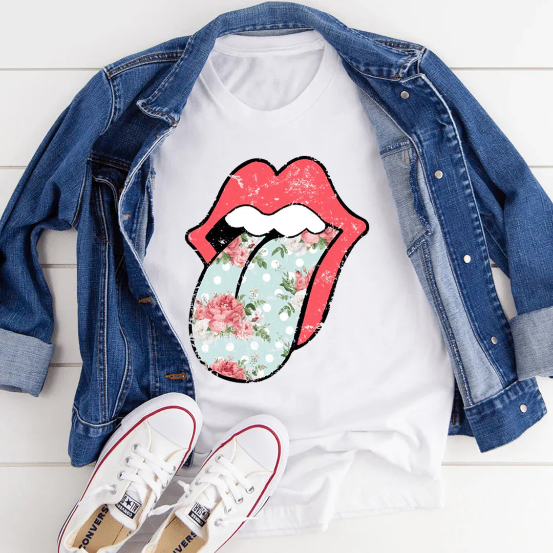 "Hippie Floral Tongue" – Vintage Rocker Graphic Top product image 4