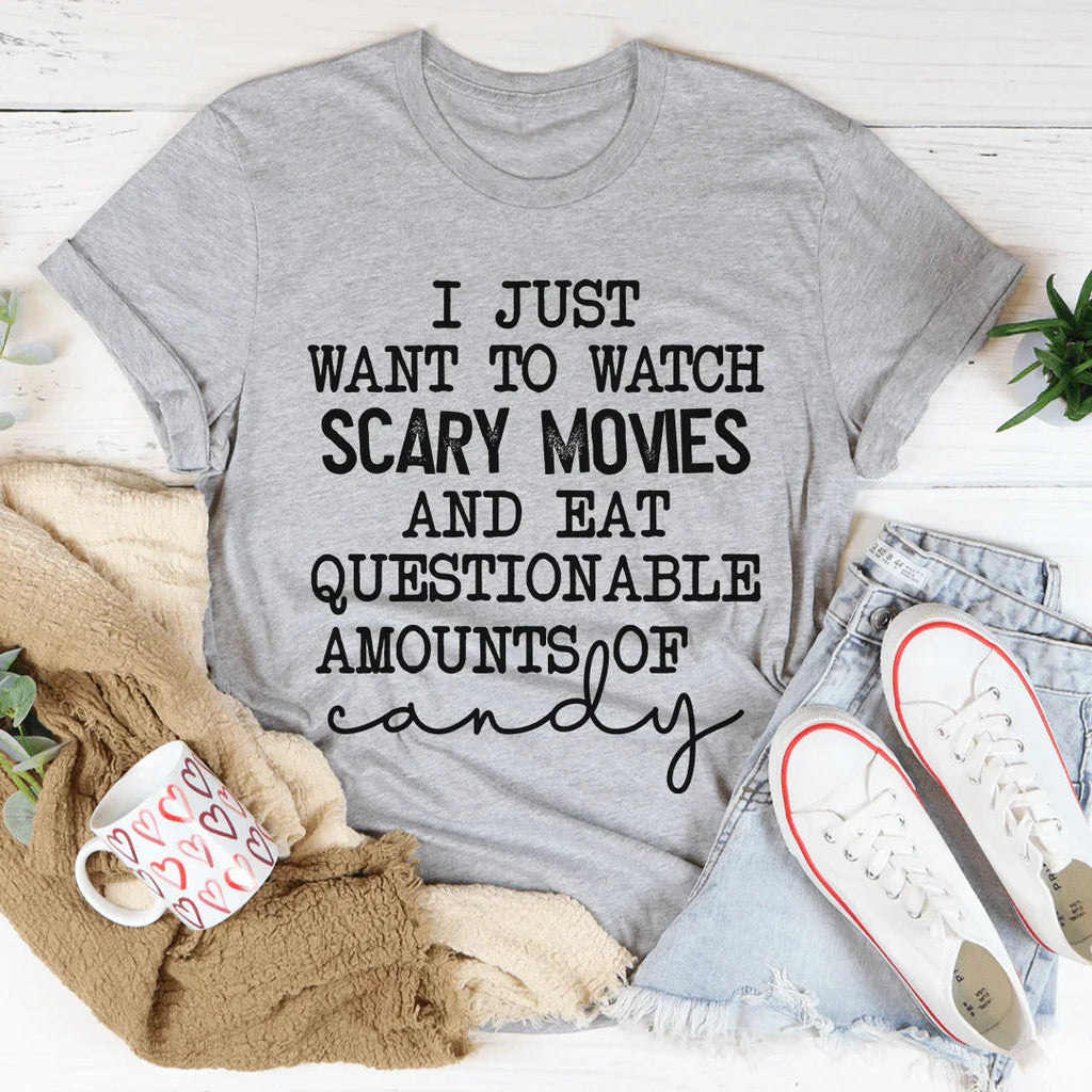 I Just Want To Watch Scary Movies And Eat Candy Tee product image 2