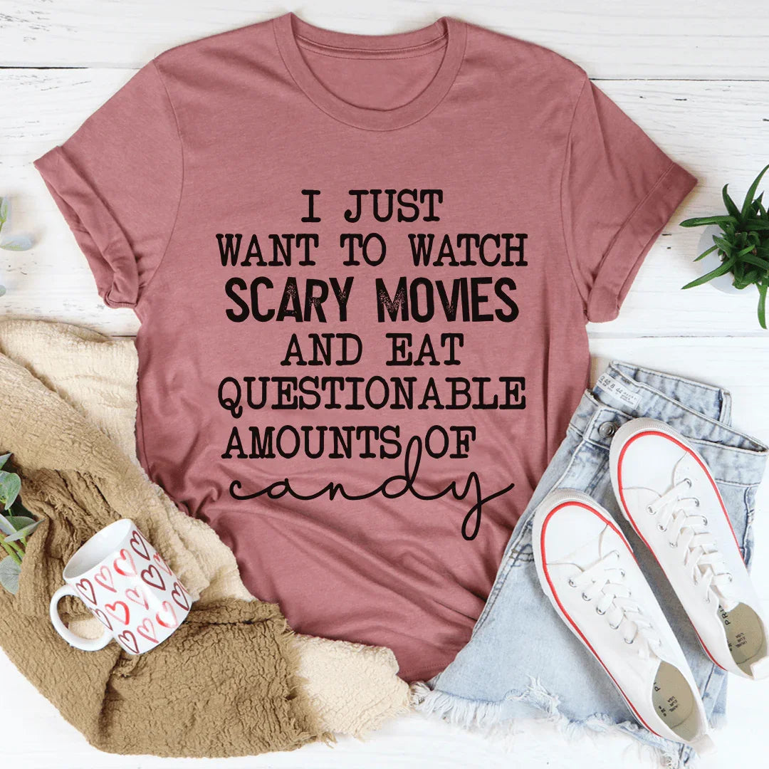I Just Want To Watch Scary Movies And Eat Candy Tee product image 3