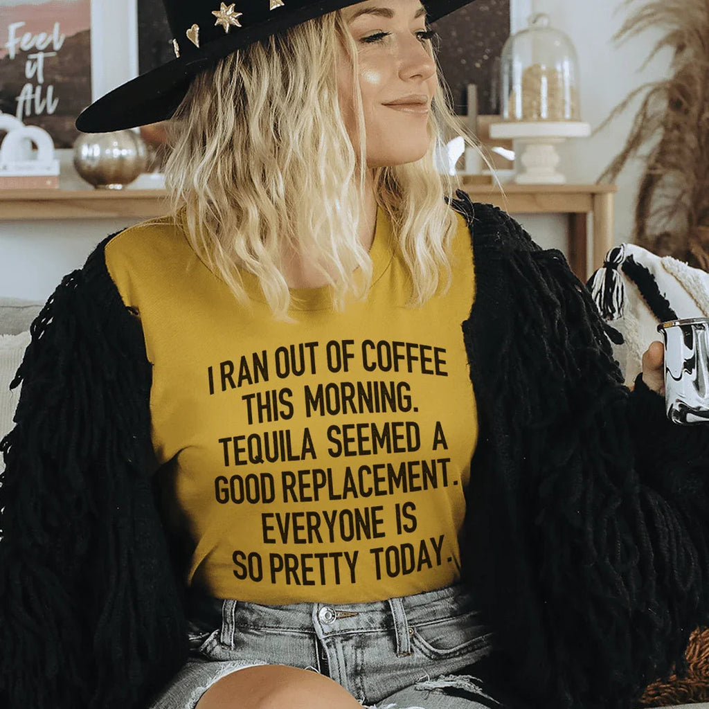 Morning Chaos Coffee Humor Graphic T-Shirt – "I Ran Out Of product image 1