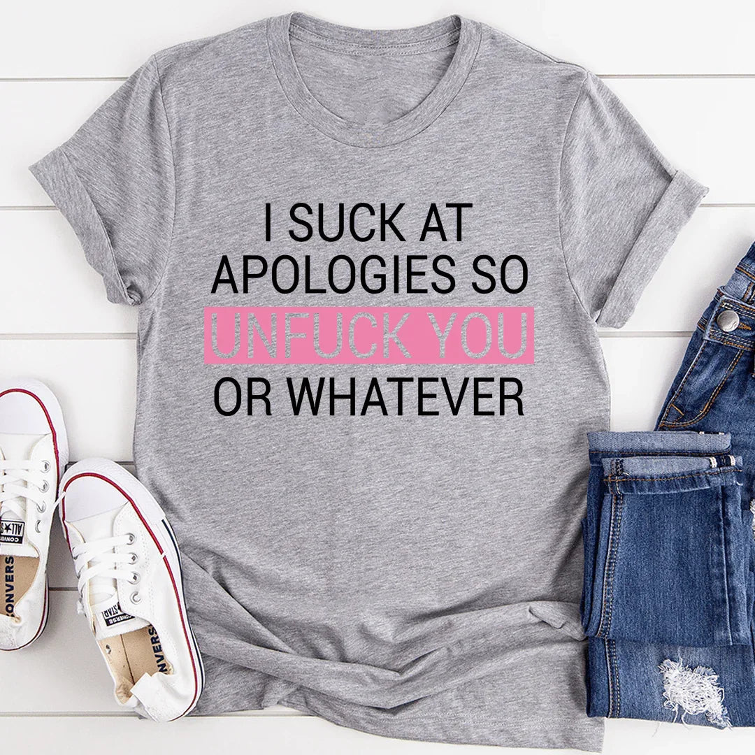 Sarcastic Dark Humor Crewneck Tee – \"I Suck At Apologies\" product image 2