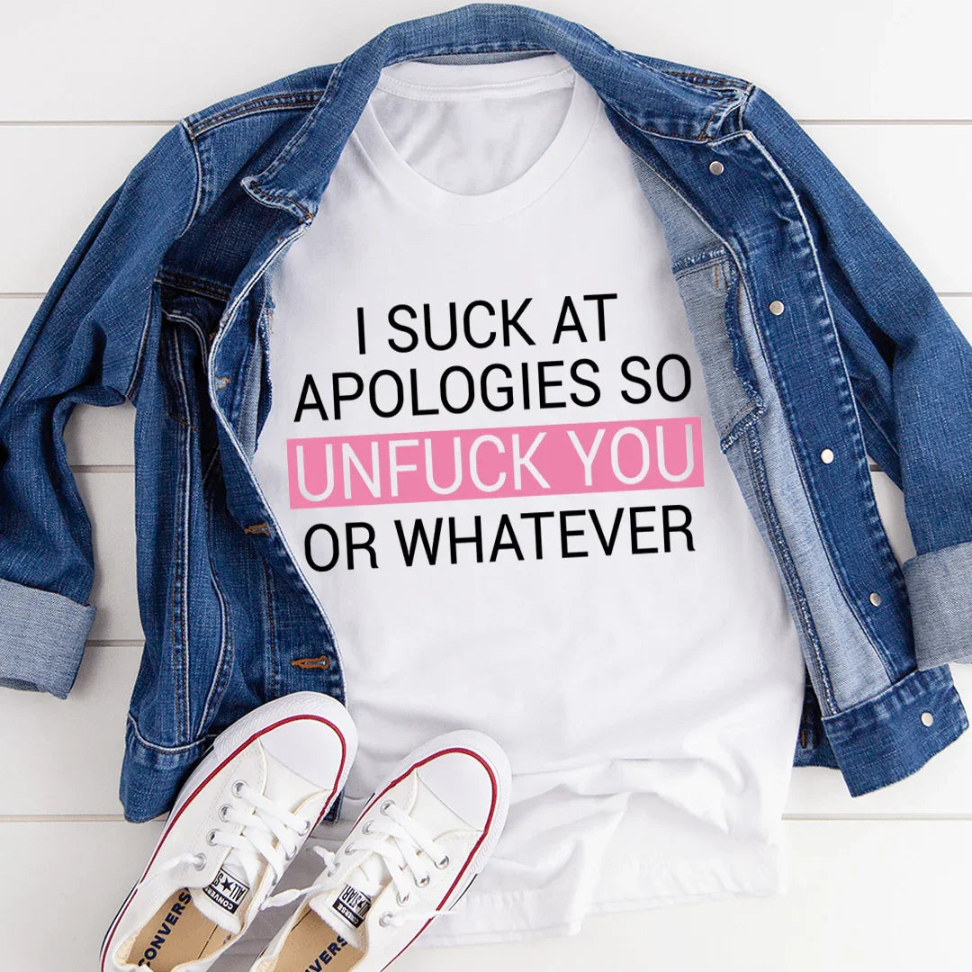 Sarcastic Dark Humor Crewneck Tee – \"I Suck At Apologies\" product image 3